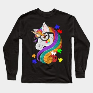 Beautiful Unicorn Glasses Autism Proud Long Sleeve T-Shirt